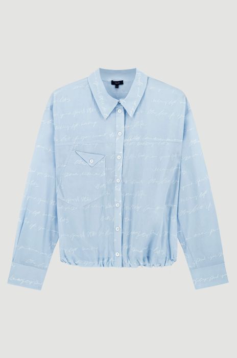 Błękitna koszula z bawełny z białym nadrukiem Solar Obraz 4