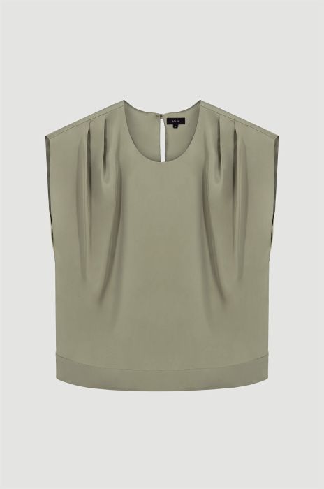 Satynowa bluzka w jasnym odcieniu khaki Solar Obraz 4