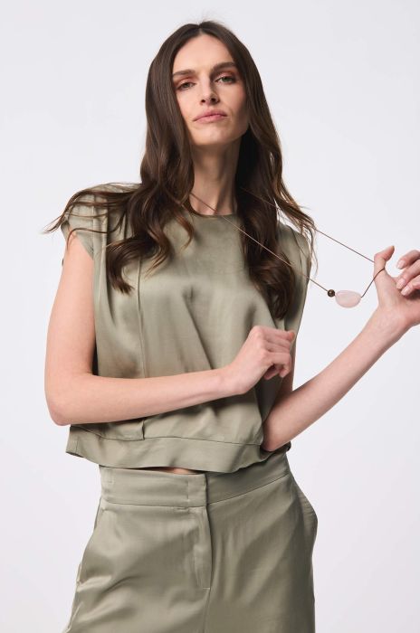 Satynowa bluzka w jasnym odcieniu khaki Solar Obraz 1