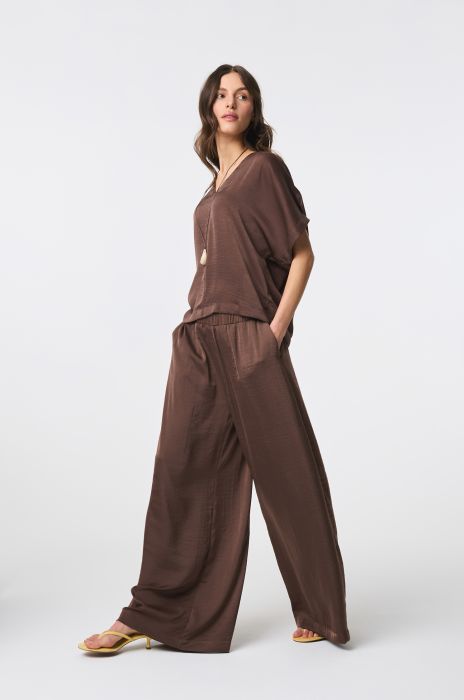 Brązowe spodnie wide leg Solar Obraz 2