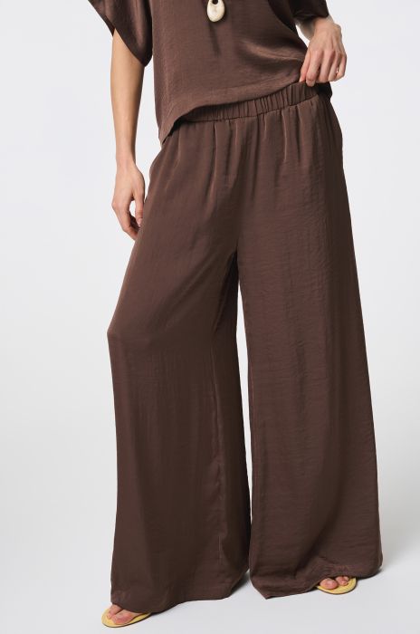 Brązowe spodnie wide leg Solar Obraz 1