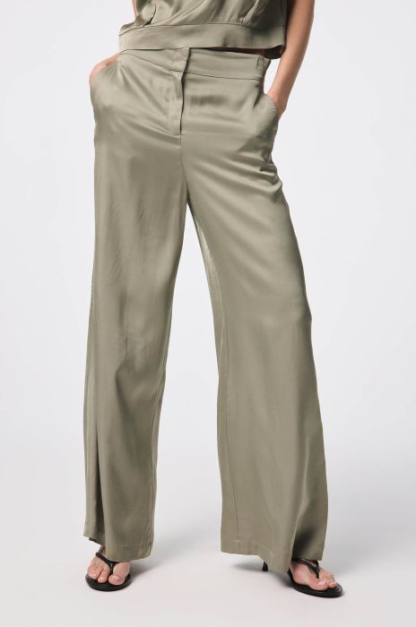 Satynowe spodnie w jasnym odcieniu khaki Solar Obraz 2