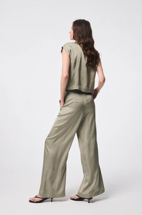 Satynowe spodnie w jasnym odcieniu khaki Solar Obraz 3