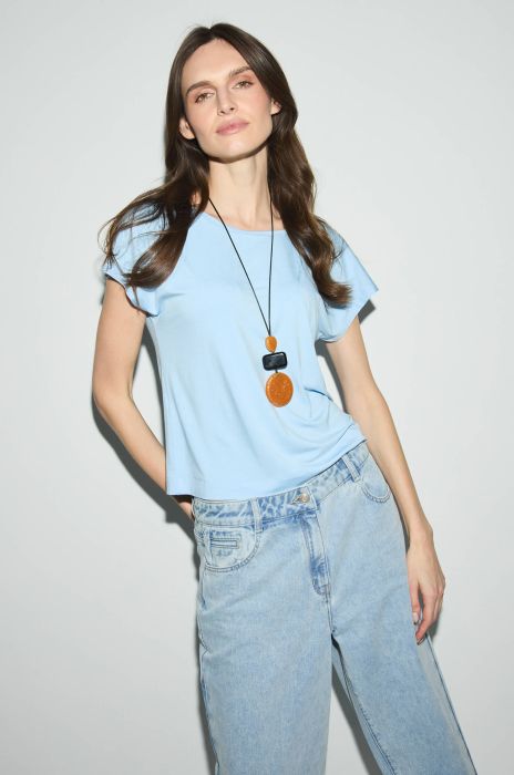 Błękitna bluzka z wiskozy Solar Obraz 1