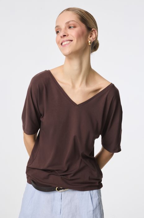 Brązowa bluzka z wiskozy Solar Obraz 2