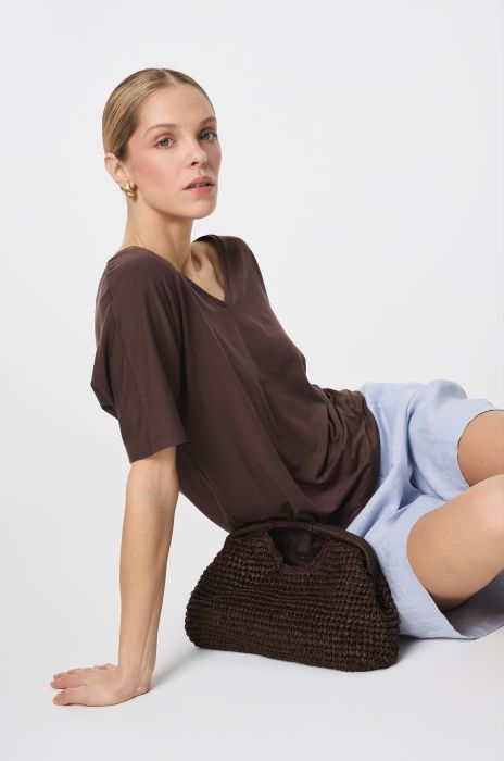 Brązowa bluzka z wiskozy Solar Obraz 3