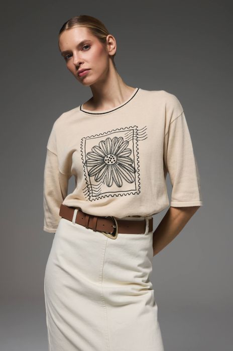 Beżowa bluzka z bawełny i wiskozy Solar Obraz 2