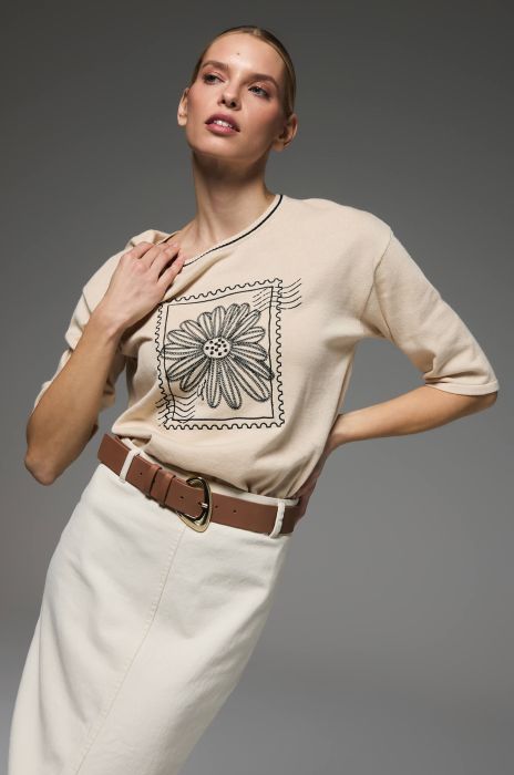 Beżowa bluzka z bawełny i wiskozy Solar Obraz 3