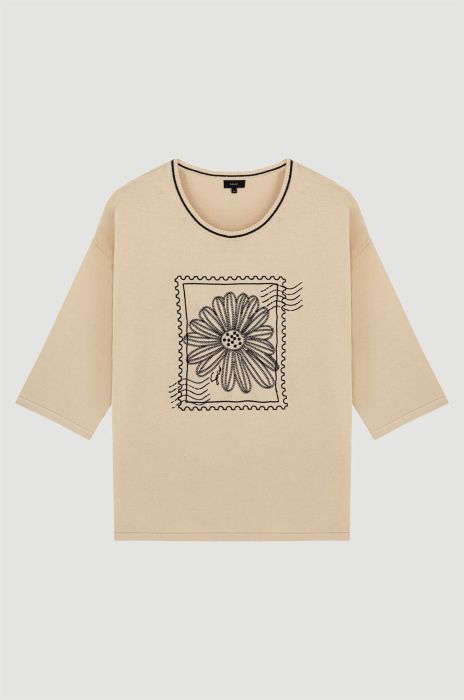 Beżowa bluzka z bawełny i wiskozy Solar Obraz 4