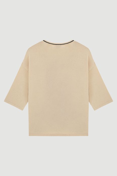 Beżowa bluzka z bawełny i wiskozy Solar Obraz 5