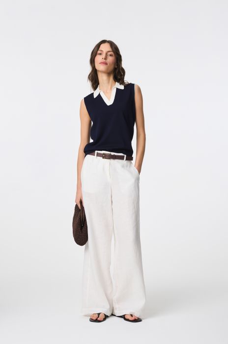 Dzianinowy top z kontrastującym dekoltem Solar Obraz 3