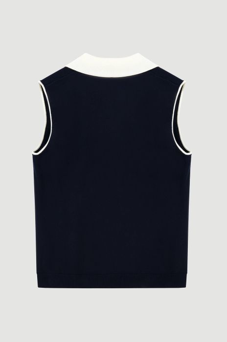 Dzianinowy top z kontrastującym dekoltem Solar Obraz 5