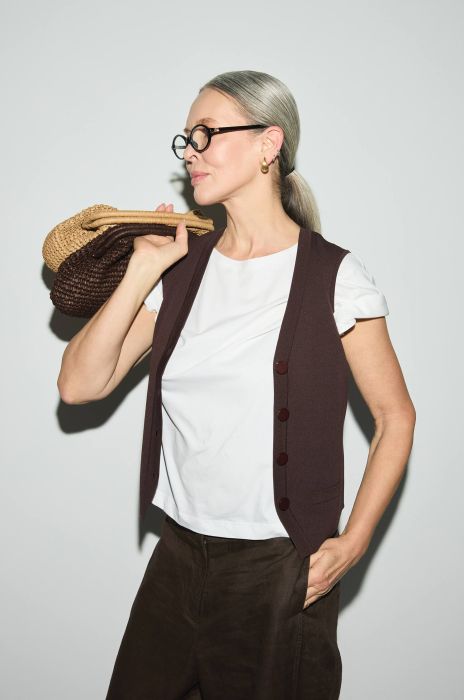 Dzianinowa kamizelka zapinana na guziki Solar Obraz 2