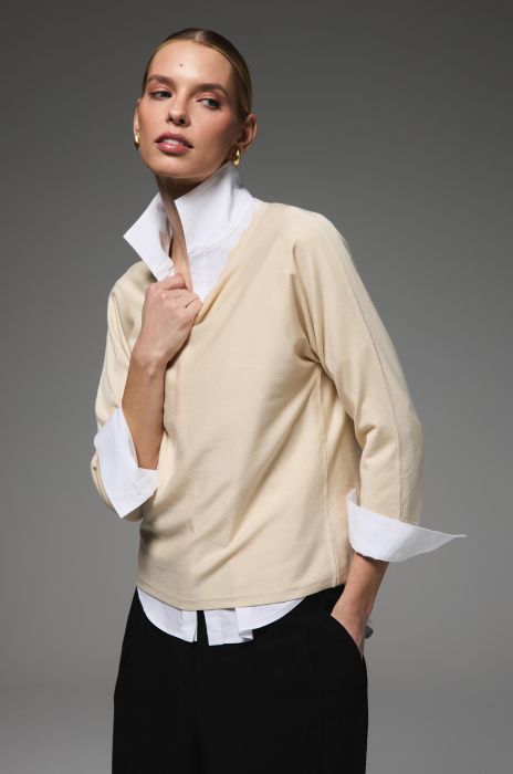 Beżowa bluzka z rękawem 3/4 Solar Obraz 1