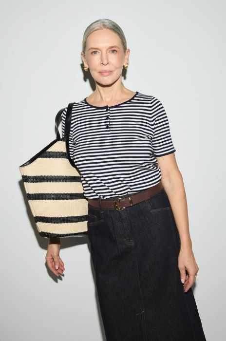 Granatowo-biała bluzka z guzikami Solar Obraz 2