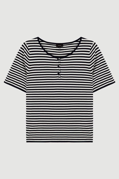 Granatowo-biała bluzka z guzikami Solar Obraz 4