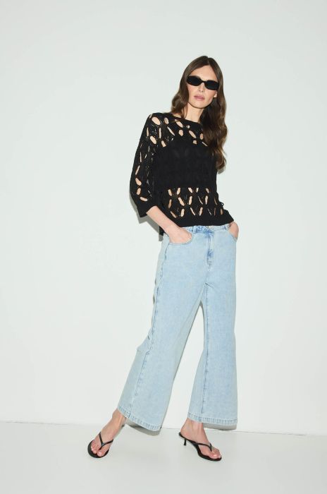 Czarny sweter ze splotem ażurowym Solar Obraz 2