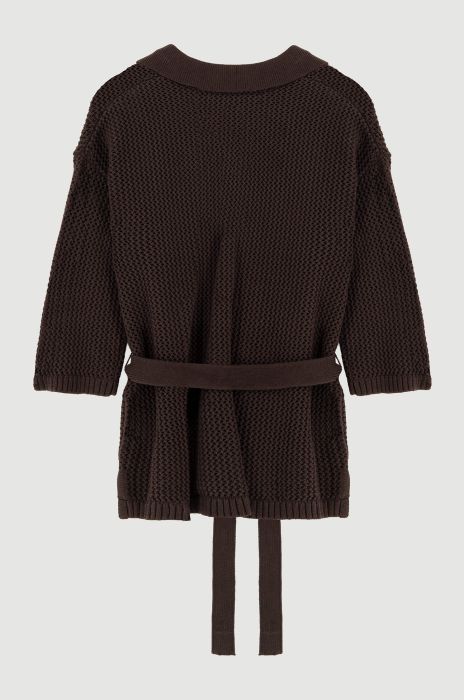 Bawełniany sweter ażurowy z paskiem Solar Obraz 5