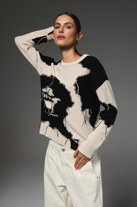 Sweter z kontrastowym wzorem autorskim Solar Obraz 2