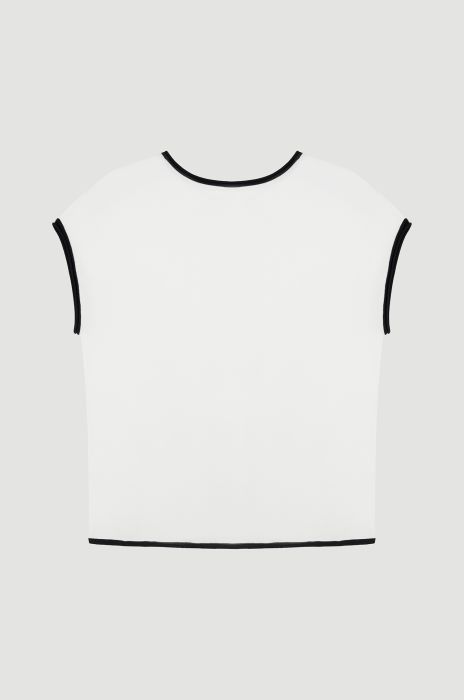 Dzianinowa bluzka ecru z kontrastowym wykończeniem Solar Obraz 5