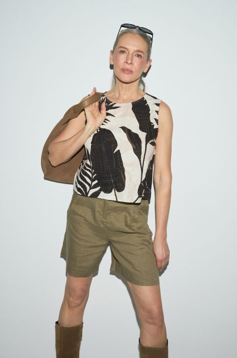 Bluzka z brązowym printem botanicznym Solar Obraz 2