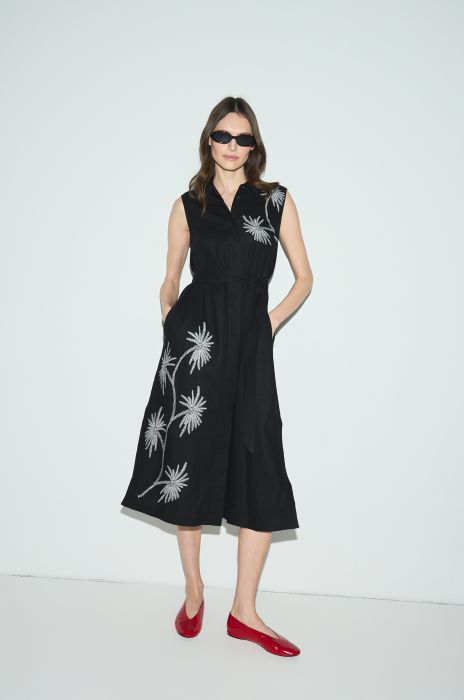 Sukienka z lnu i wiskozy z haftem roślinnym Solar Obraz 2