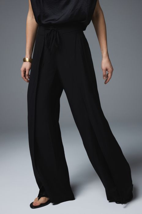 Czarne spodnie z wiązaniem w pasie Solar Obraz 2