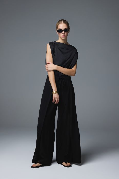 Czarne spodnie z wiązaniem w pasie Solar Obraz 1