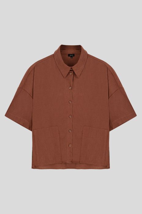 Brązowa koszula z lnu Solar Obraz 1