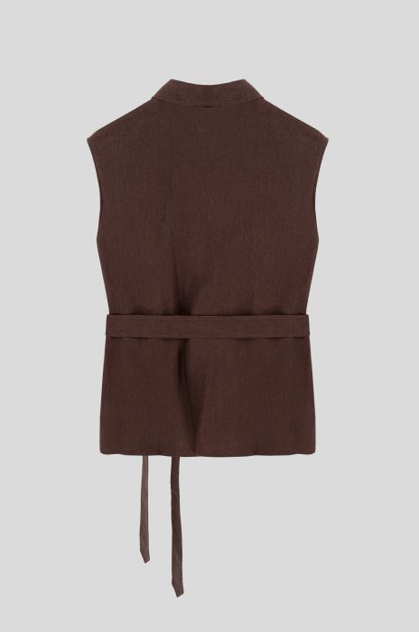 Brązowa koszula z lnu Solar Obraz 4