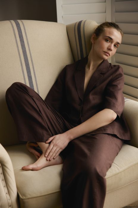 Lniane spodnie z szeroką nogawką Solar Obraz 2