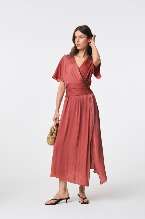 Satynowa sukienka midi w kolorze terakota Solar Obraz 2