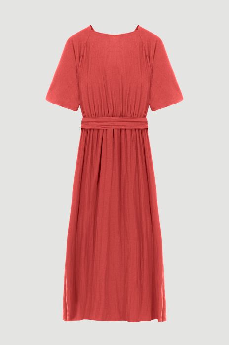 Satynowa sukienka midi w kolorze terakota Solar Obraz 5