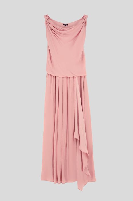 Pudroworóżowa sukienka maxi z falbaną Solar Obraz 4