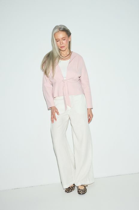 Pudroworóżowy żakiet z wiązaniem w talii Solar Obraz 3