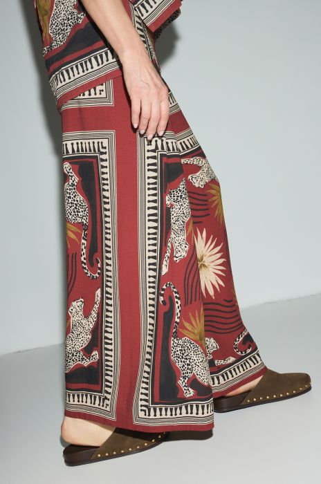 Terakotowe spodnie wide leg z printem Solar Obraz 2