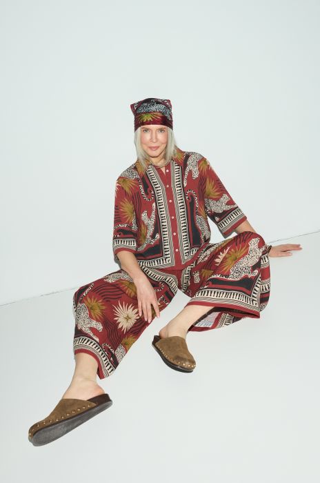 Terakotowe spodnie wide leg z printem Solar Obraz 3