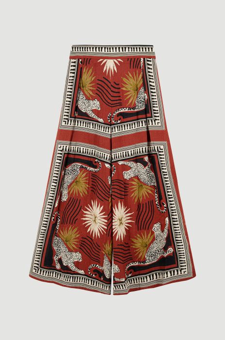 Terakotowe spodnie wide leg z printem Solar Obraz 4