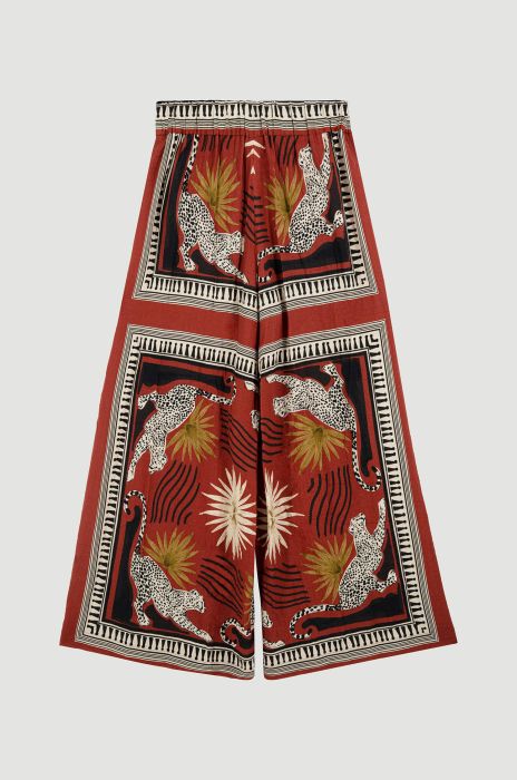 Terakotowe spodnie wide leg z printem Solar Obraz 5