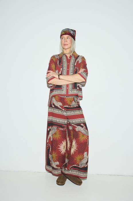 Terakotowe spodnie wide leg z printem Solar Obraz 1
