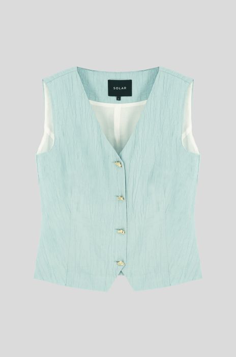 Błękitna kamizelka z biżuteryjnymi guzikami Solar Obraz 3