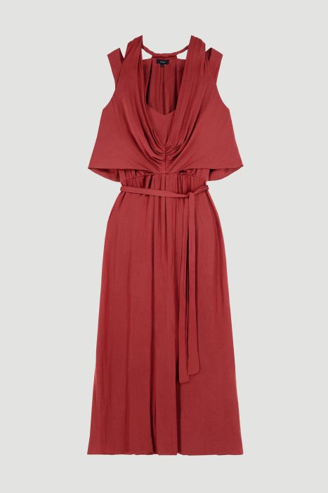 Terakotowa sukienka z ozdobnym drapowaniem Solar Obraz 3