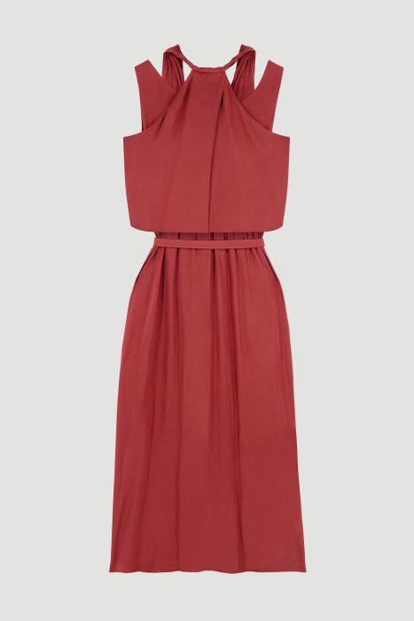 Terakotowa sukienka z ozdobnym drapowaniem Solar Obraz 4