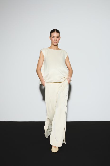 Wiskozowe spodnie ecru Solar Obraz 4