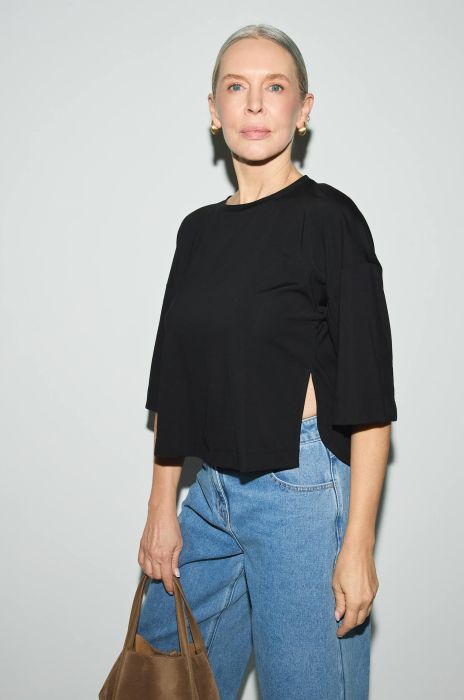 Bluzka o pudełkowym kroju z rozcięciem Solar Obraz 3