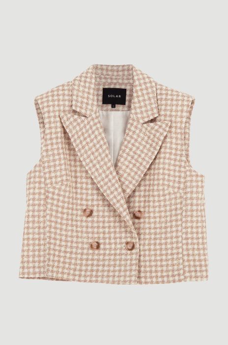 Żakardowa kamizelka w jasnoróżową kratę Solar Obraz 3