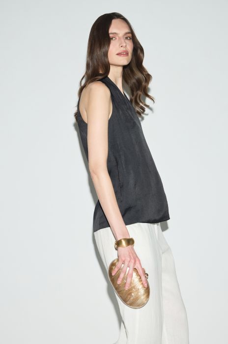 Satynowy czarny top Solar Obraz 3