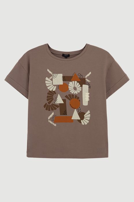 Brązowa bluzka z bawełny z printem Solar Obraz 5