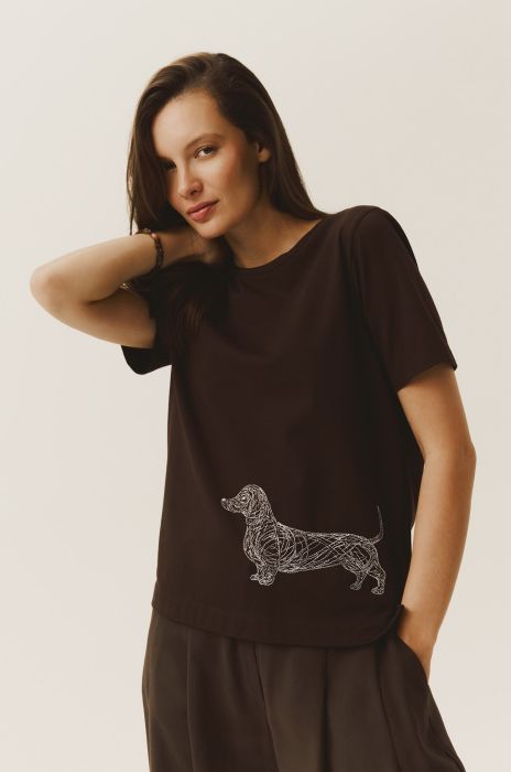 Bluzka z haftem w kształcie jamnika Solar Obraz 3