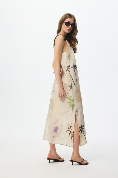 Lniana sukienka midi z paskiem Solar Obraz 2